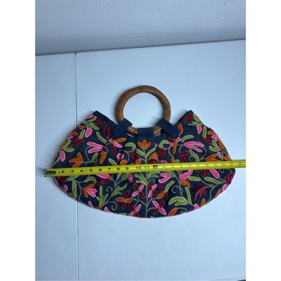 Earthdivas Kashmir Wool Crewel Work Bag Large Wood Handle Embroidered See Notes - Picture 8 of 11